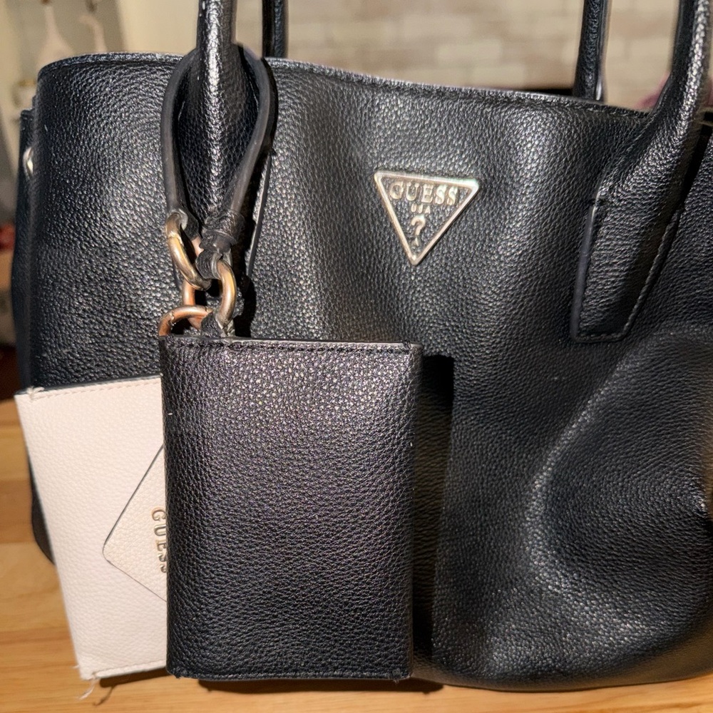 GUESS Black Satchel - Logo, charm keychains, roomy